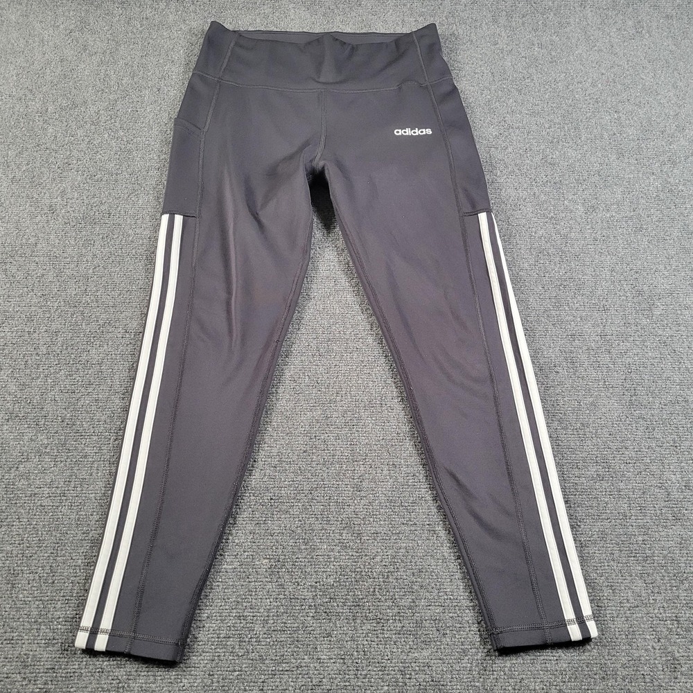 Adidas Leggings Womens Large‎ Gray 3-Stripes Climalite High Rise Pocket FN2788